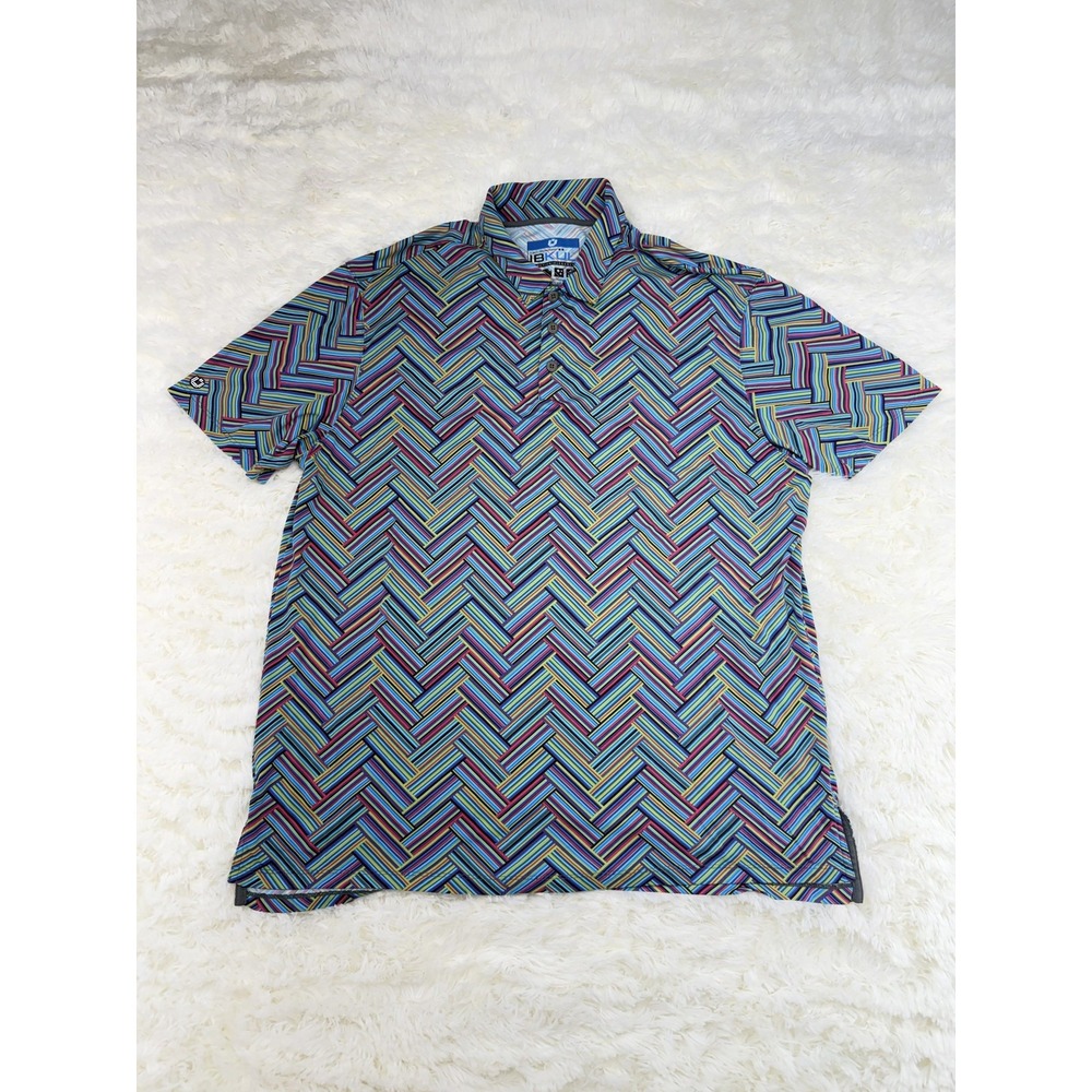 IBKUL Polo Shirt Mens XL Multicolor Geometric Icefil Golf Short Sleeve Pique